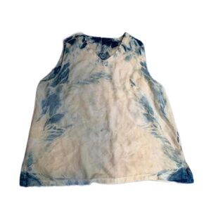 Y2K Vintage Blue and Cream Tie-Dye Watercolour Silk Sleeveless Top